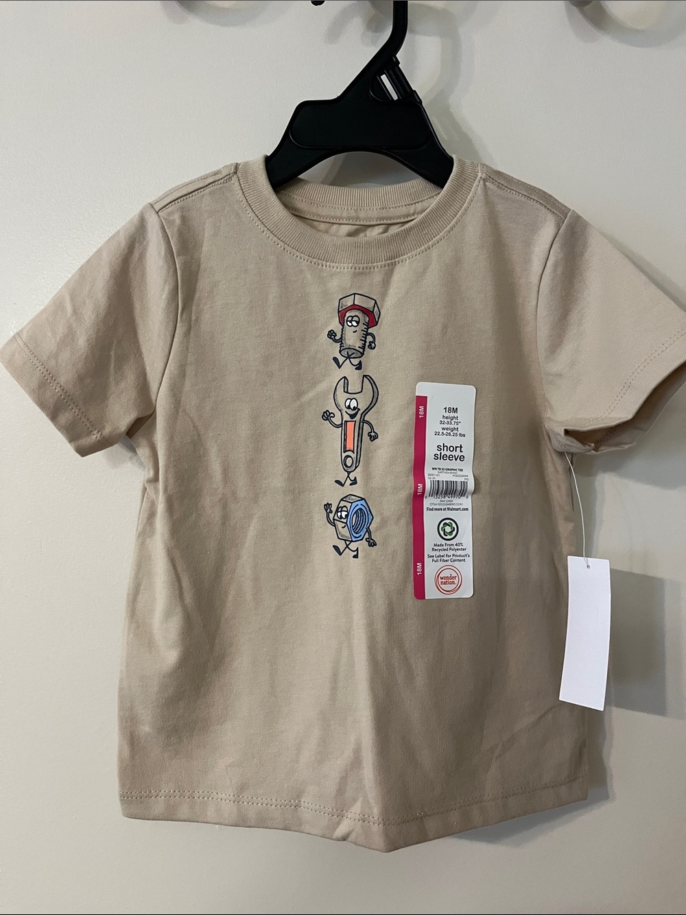 NWT 18M Toddler Short Sleeve Tee in Tan with Tool Characters
